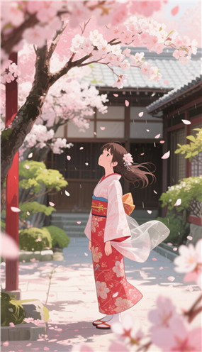 和风插画风格动漫少女图片